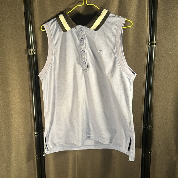 🖤 5/$30 🖤 Calvin Klein lavender purple sleeveless polo shirt black&white collar - Picture 9 of 14